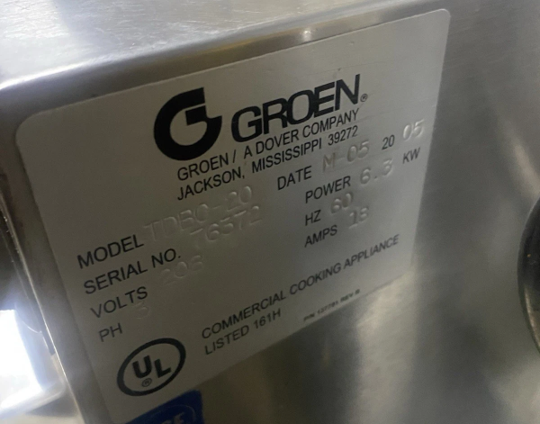 Thumbnail: 191-0019 Groen TDBO-20 20 Qt Manual Tilt Tilting Skillet Braising Pan