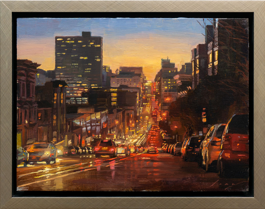 Nightfall on California st, oil on panel, 9x12