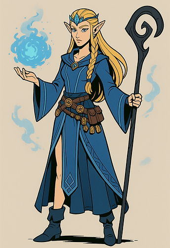 Ellowyn, characyer caster with staff in hand and another with energy