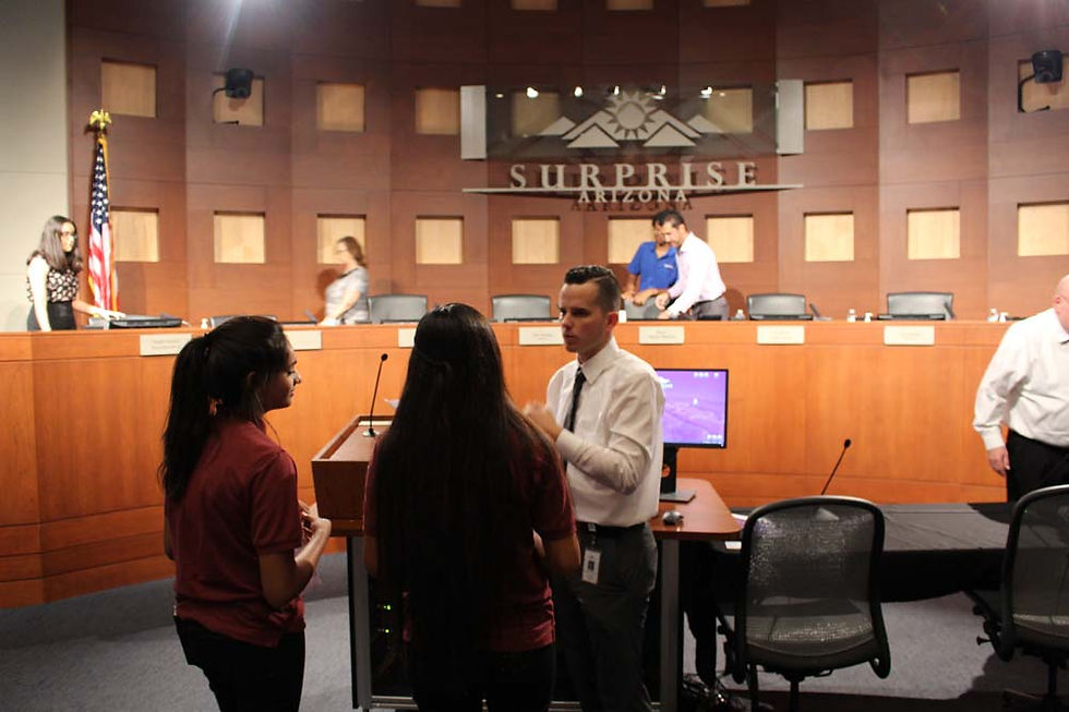 Middle School students getting briefed before the council meeting