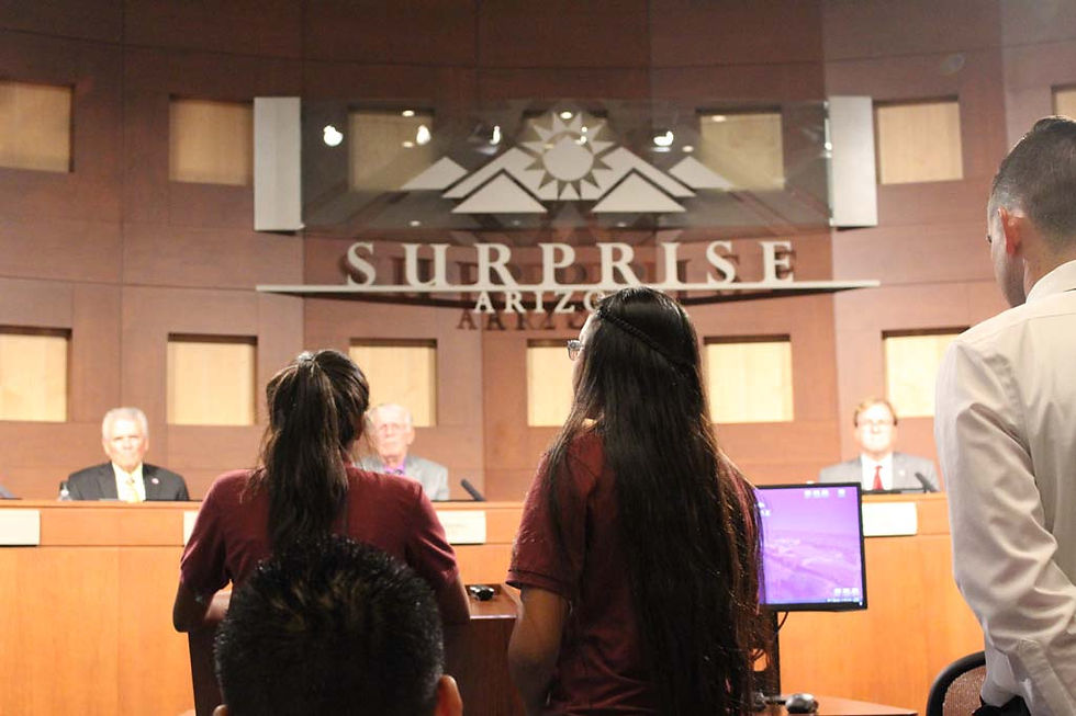 Middle School students addressing the City of Surprise, City council