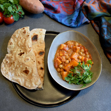 Süßkartoffel Curry mit Kokosmilch und Chapati