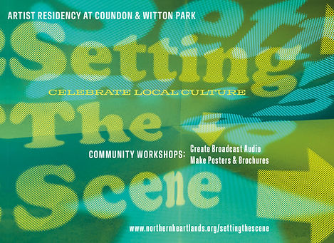 Large green letters stating Setting the Scene on a dark green background. Celebrate Local Culture is also written in smaller green capital letters