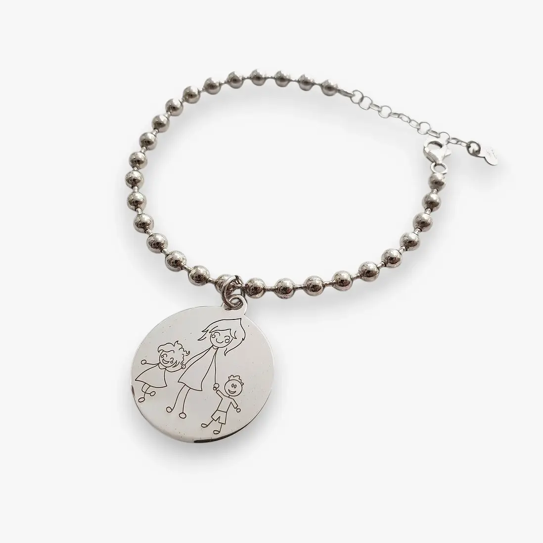 Nuggets or balls bracelet with round medal and "Customizable" engraving