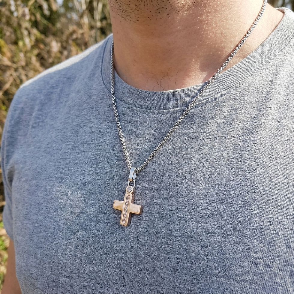Miniature : Collier Croix pour Homme Acier Pavé et PVD Rosé