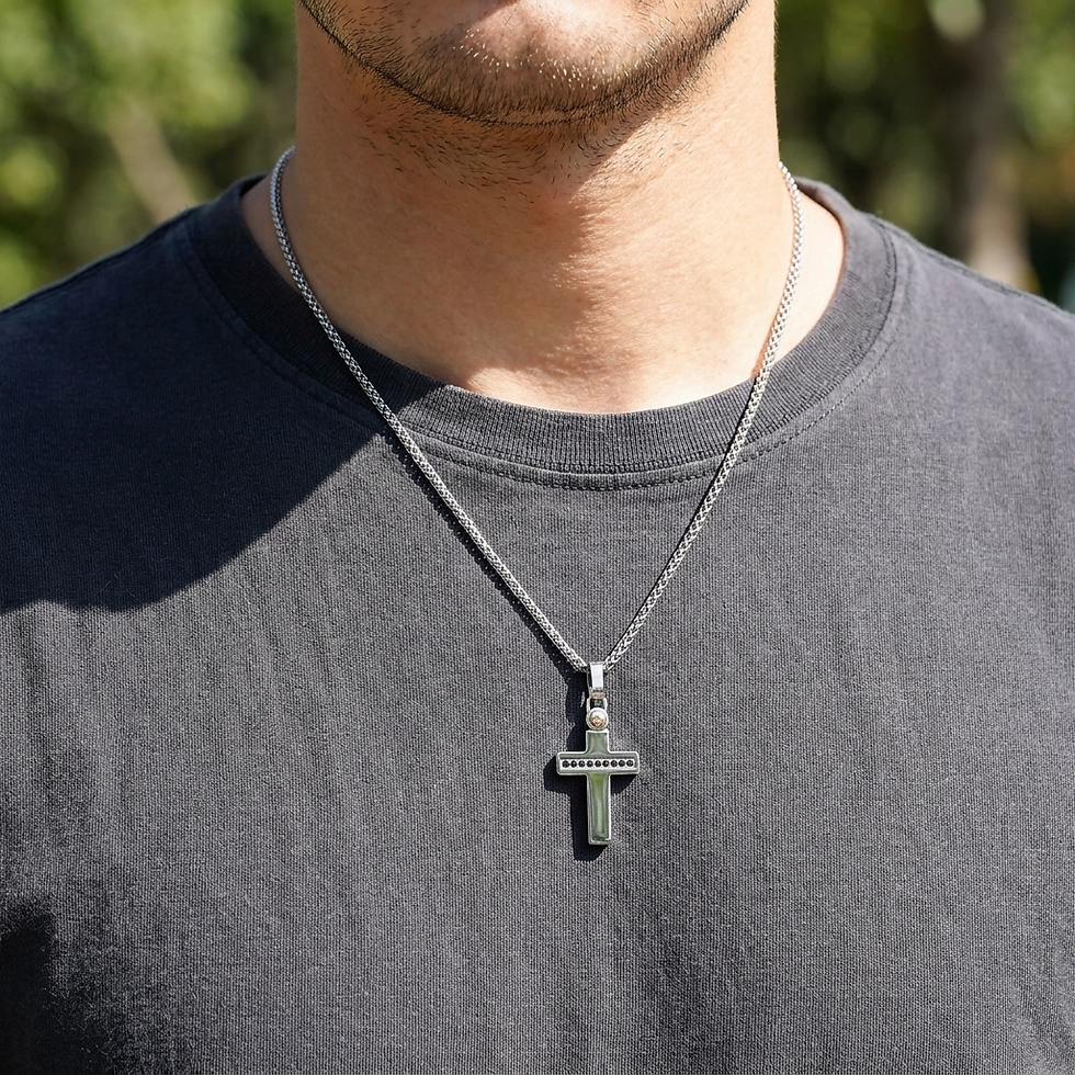 Miniature : Collier Croix Homme Pavé Acier Noir