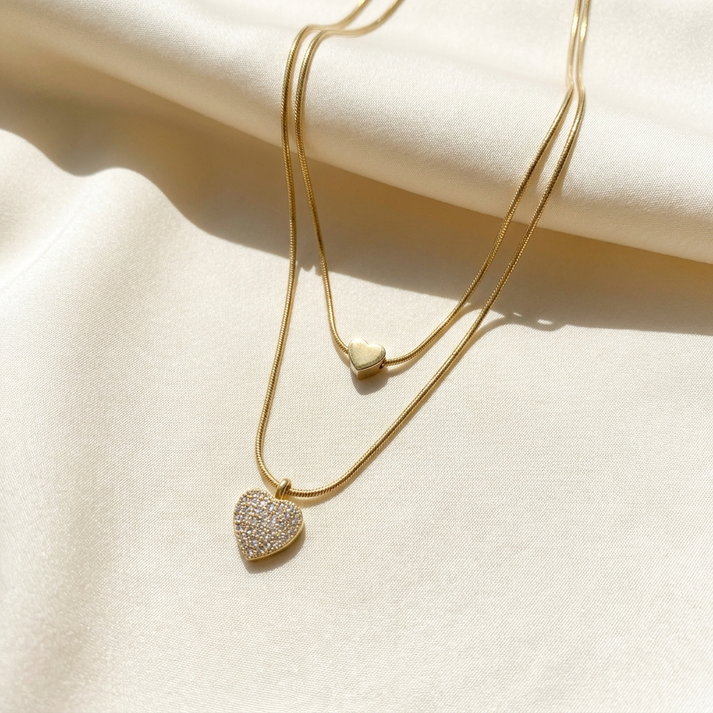 Two Hearts Necklace with Initial "Customizable"