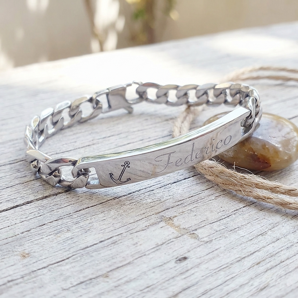 Miniatura: Bracciale Piastra Catena con Incisione in Acciaio