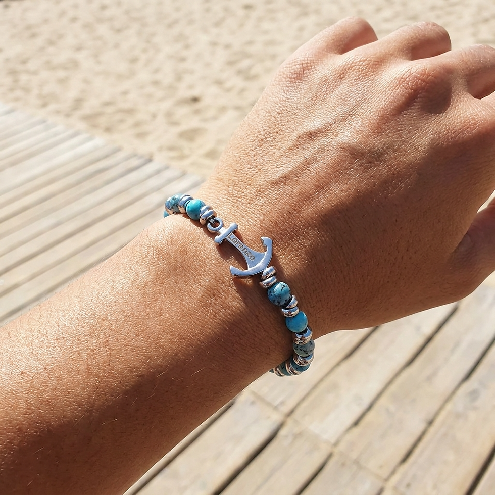 Thumbnail: "Customizable" Stainless Steel Bracelet My Anchor with Natural Stones