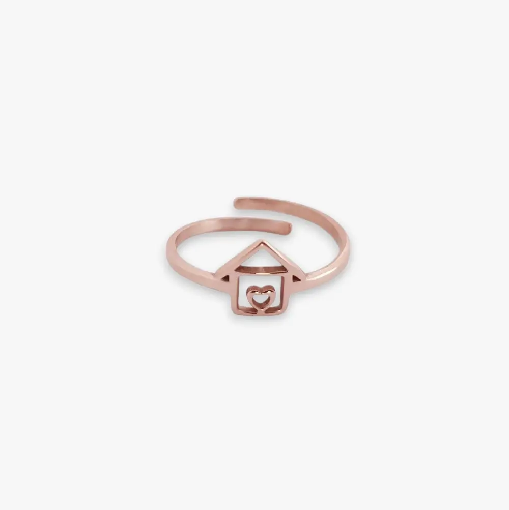 Bague maison avec coeur Argent 925 Blanc Jaune ou Rosé