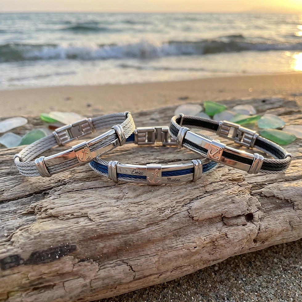 Thumbnail: Nautical Bracelet in Steel and 18 Kt Gold