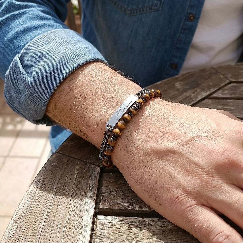 Miniature : Bracelet "Personnalisable" Acier et Oeil de Tigre