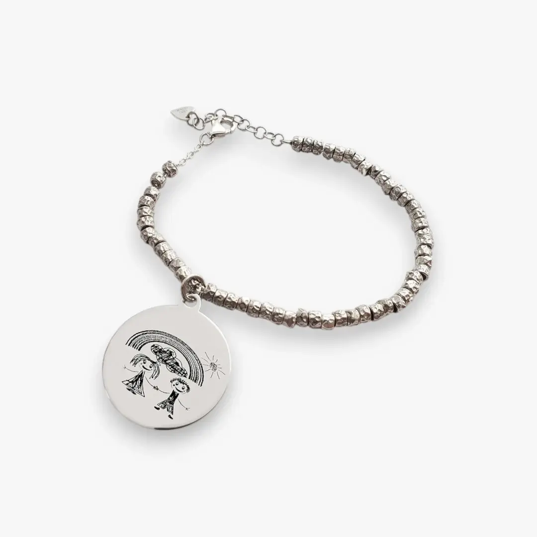 Bracelet pépites ou boules avec médaille ronde Kids Artwork "Personnalisable"