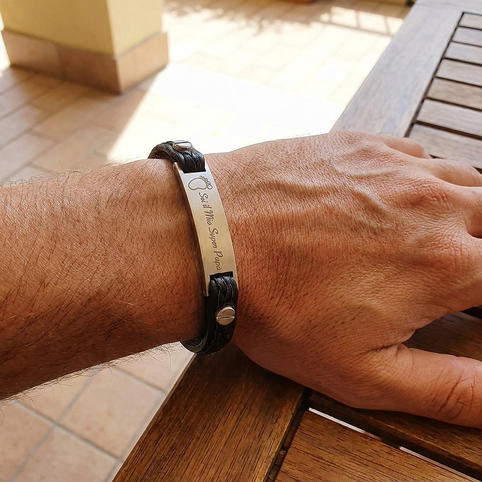Thumbnail: Bracelet with Stainless Steel Plate and "Customizable" Braid Leather