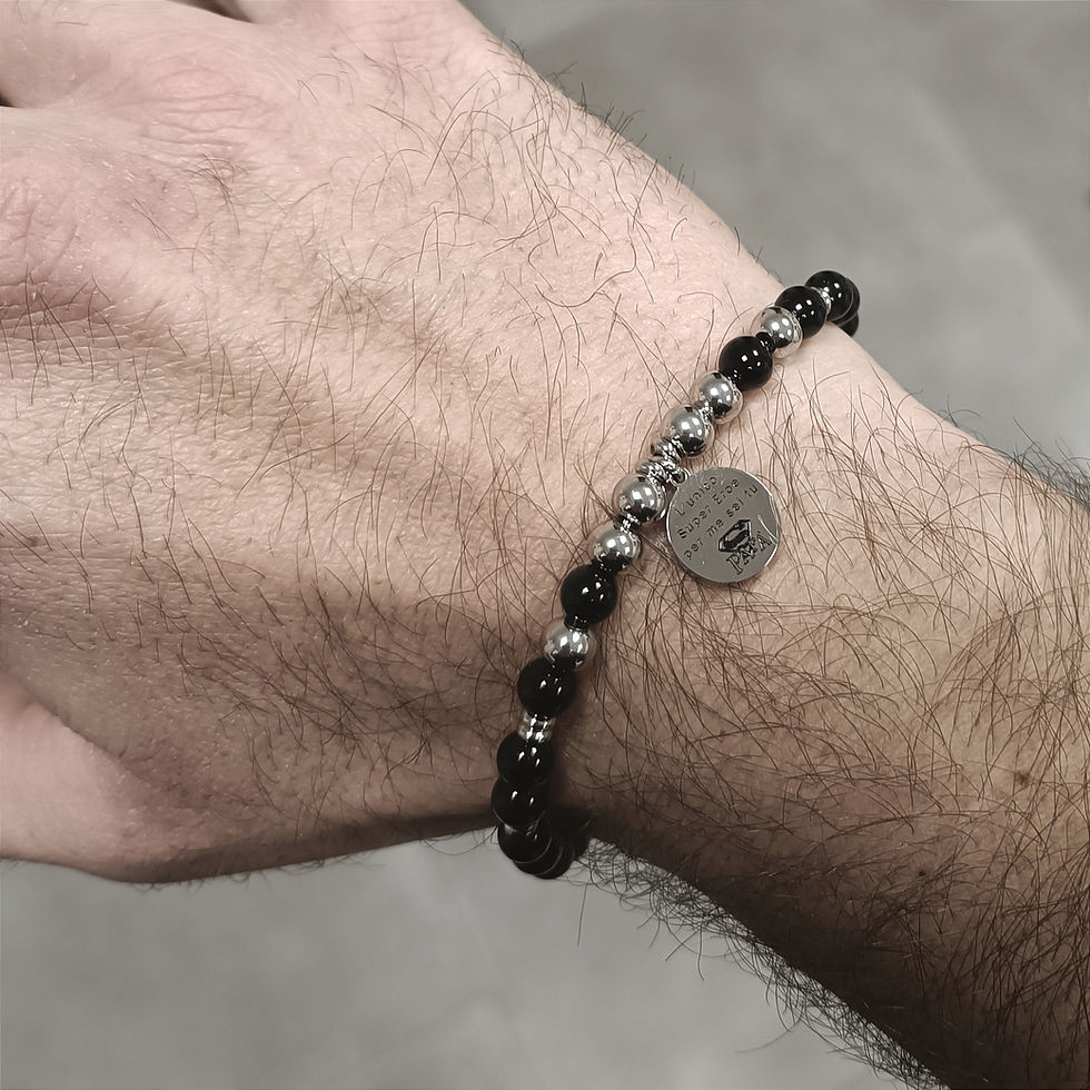 Thumbnail: Dad Bracelet Steel and Black Onyx "Customizable"