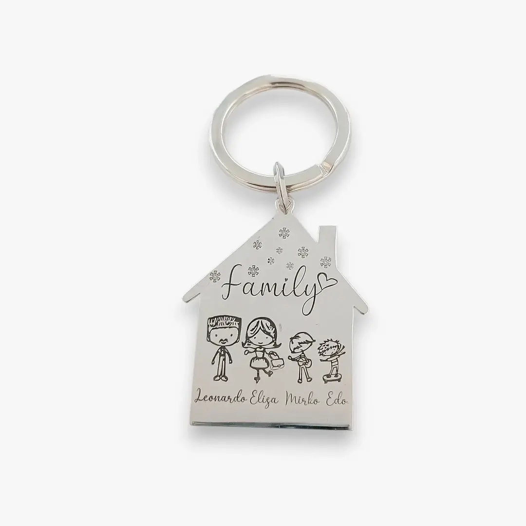 Portachiavi Casetta Family con Incisione in Argento 925
