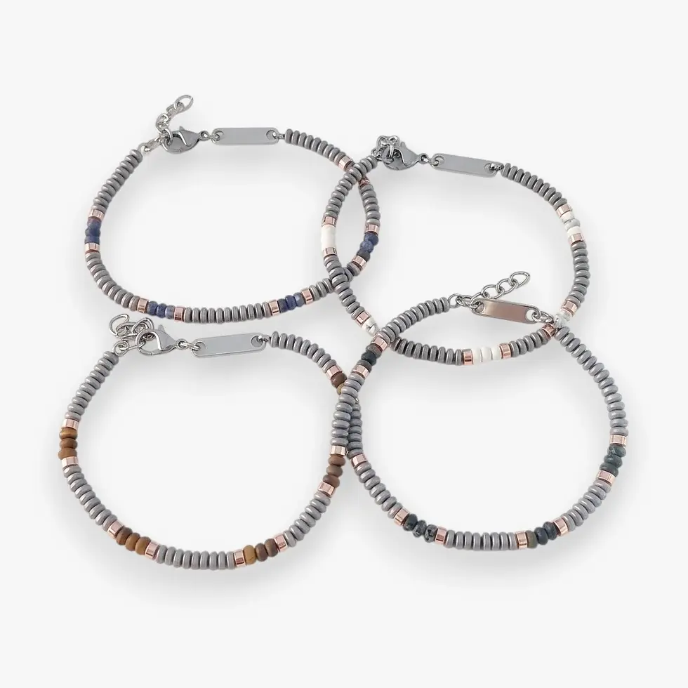 Miniatura: Bracciale Uomo in Acciaio Aura Pietre Naturali con Incisione "Personalizzabile"