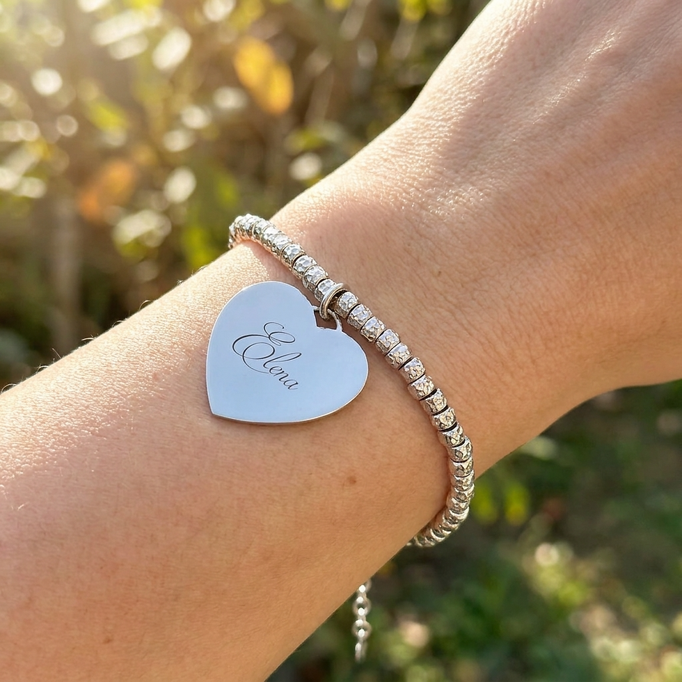 Miniature : Bracelet Boules ou Pépites avec Médaille Coeur et Gravure "Personnalisable"