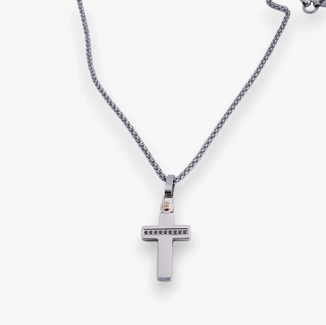 Cross Necklace Man Pavè Black Steel