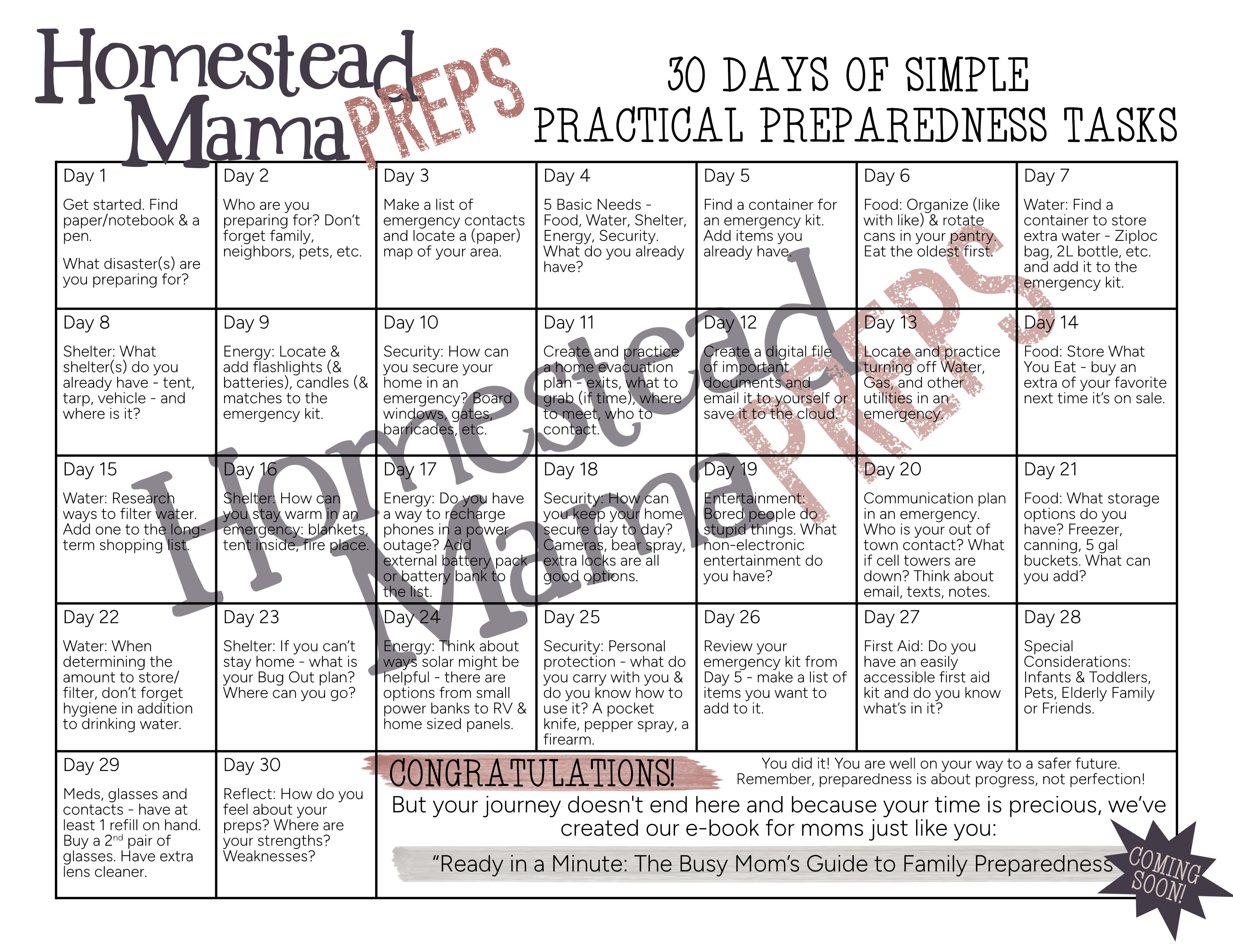 30 Days of Prepping Calendar