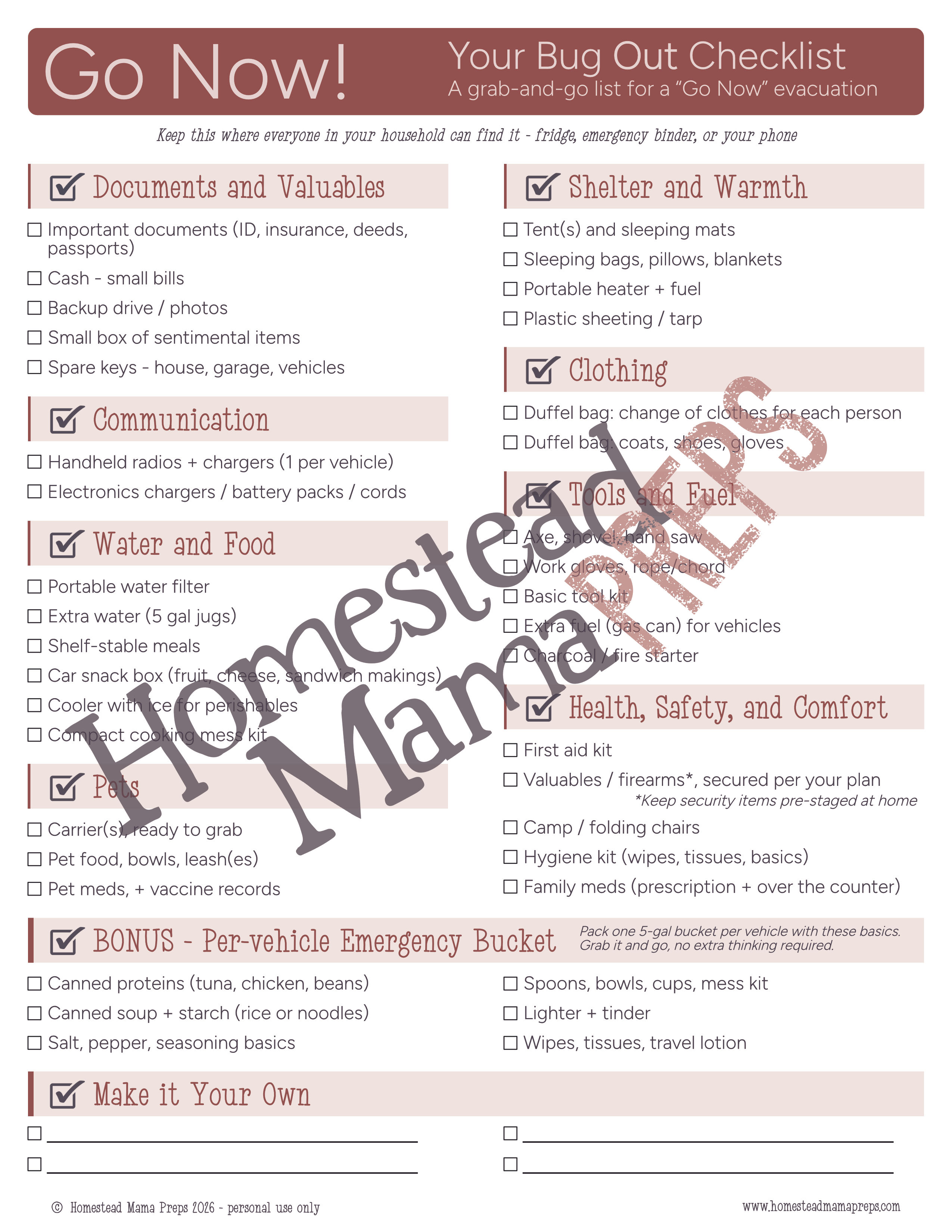 Go Now! - Grab 'n Go Checklist