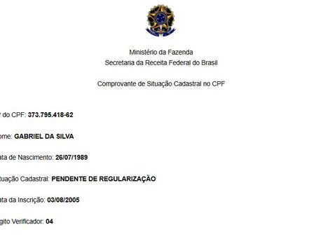 CPF - PENDENTE DE REGULARIZAÇÃO