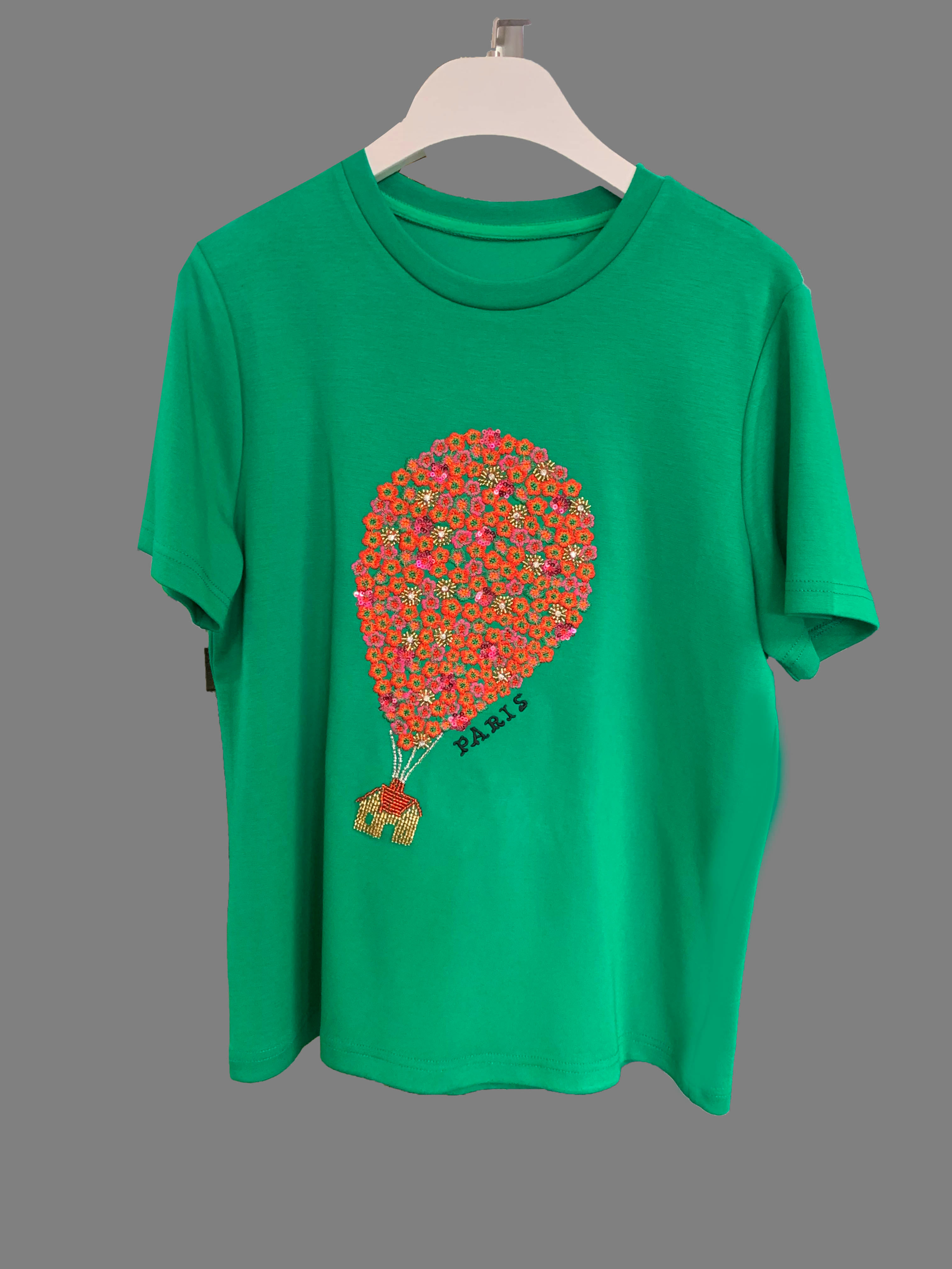 Casual Tee with Embroidery and Beading Details