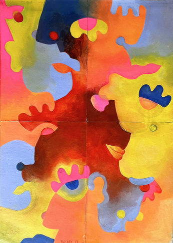 Vibrant Feminine Abstract Faces on Paper Acrylic Paint for Modern Spaces Boutique Hotel Decoration by Kelly Becker