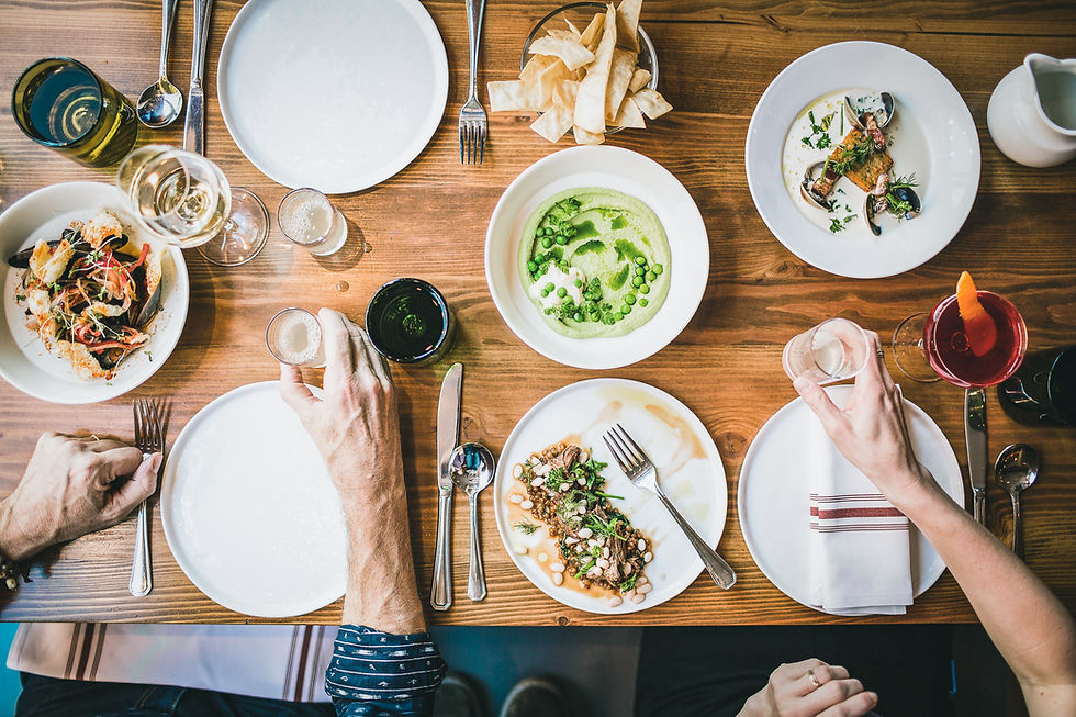 overhead view of family style dining