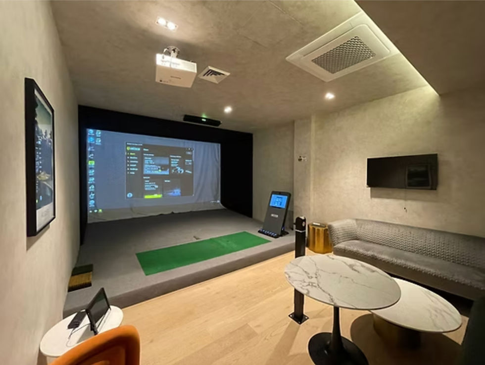 A bespoke golf simulator environment designed to deliver an immersive entertainment experience through premium finishes, integrated technology and refined architectural detailing.