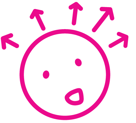 stick figure drawing of a face with arrows pointing outward from it