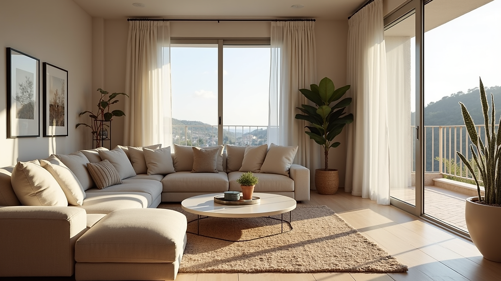 Detalle de un salón decorado con homestaging en un piso de Sitges