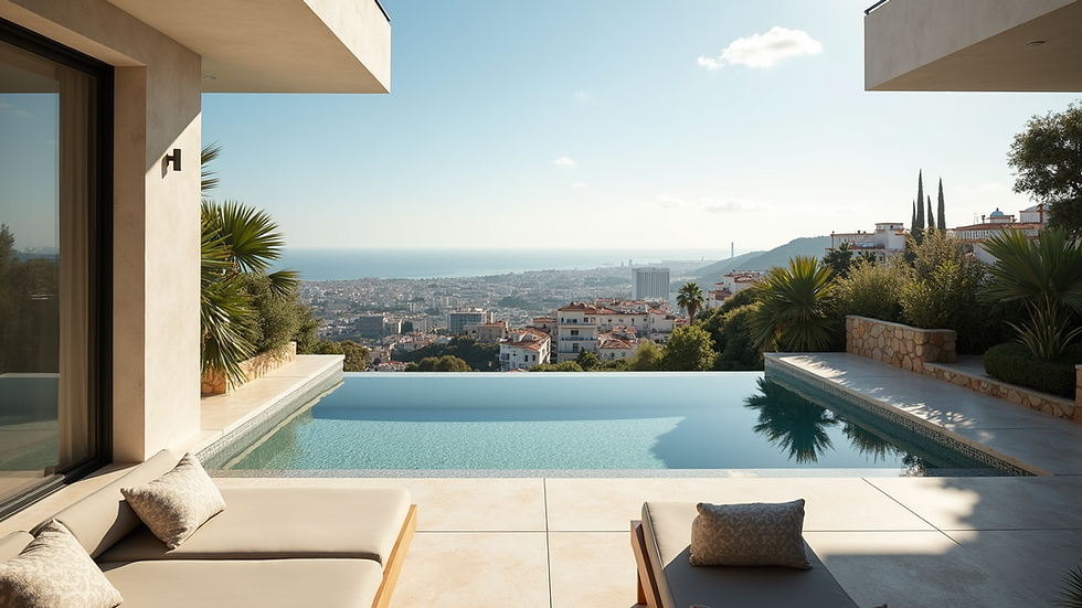 Vista panorámica de un piso moderno en Sitges con terraza soleada