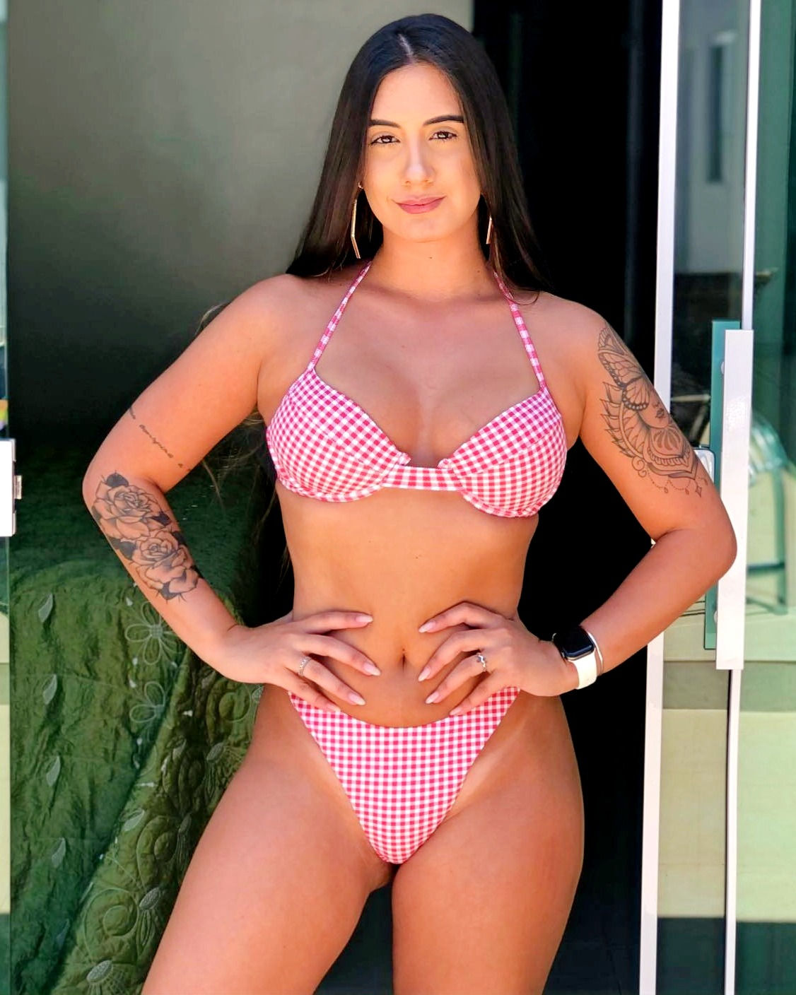 BIQUÍNI XADREZ / VERMELHO COM BRANCO