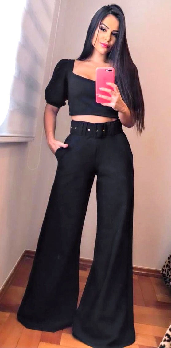 CONJUNTO DE CROPPED + CALÇA PANTALONA - LOVE BODYS