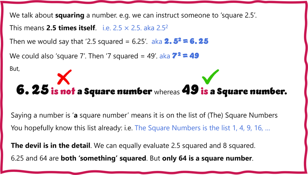 Not all squared numbers are square numbers
