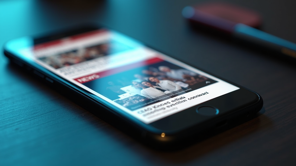 Close-up view of a smartphone displaying a news app with various headlines