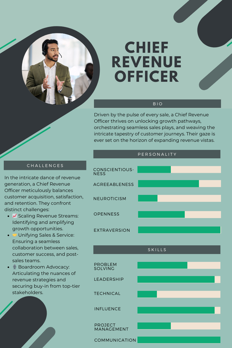 CRO persona sheet including bio, challenges, personality and skills