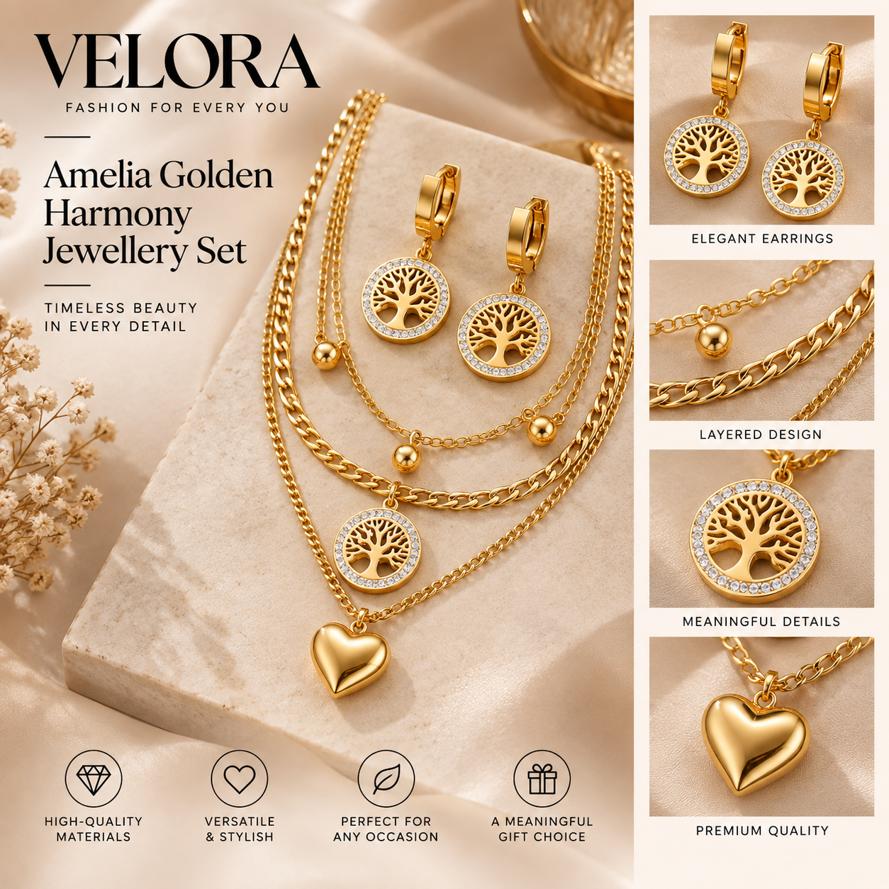 Amelia Golden Harmony Jewellery Set