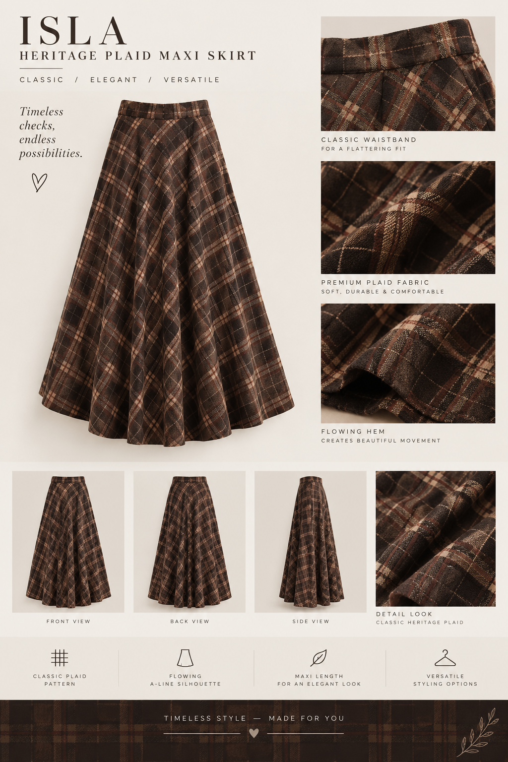 Isla Heritage Plaid Maxi Skirt