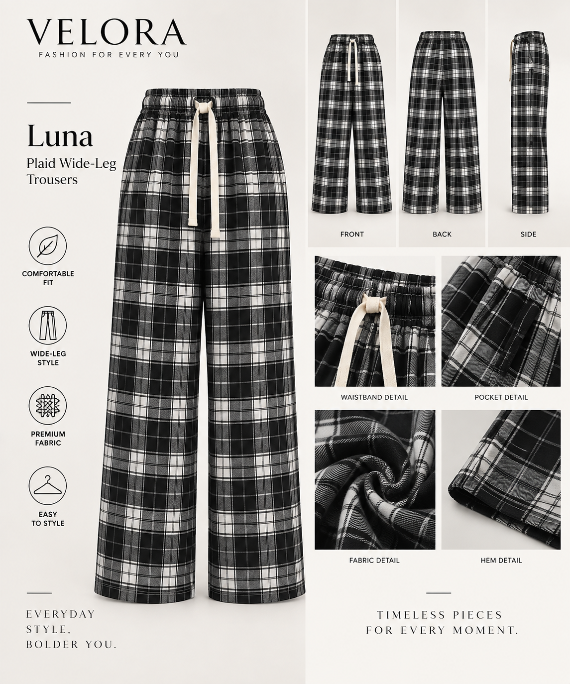 Luna Plaid Wide-Leg Trousers