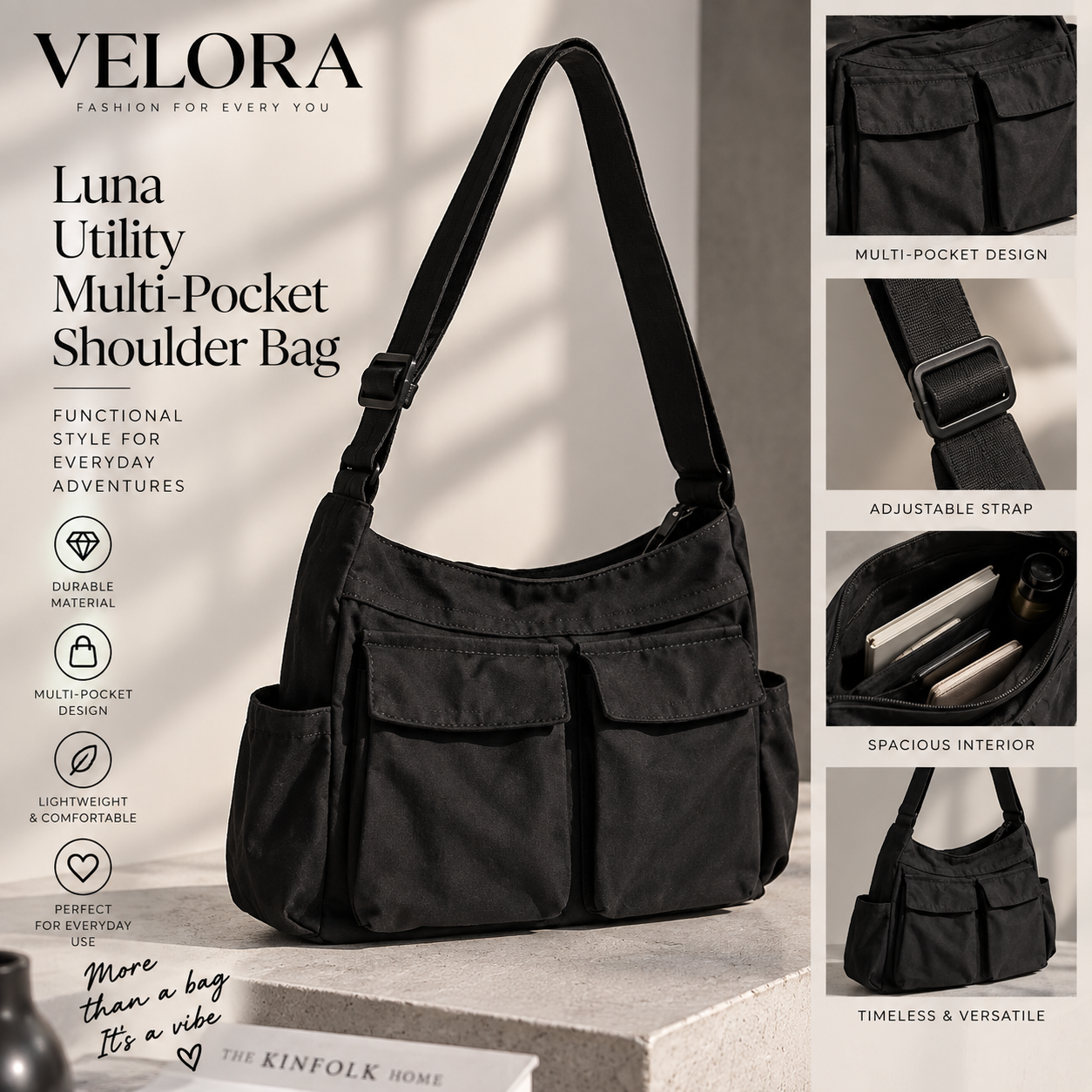 Luna Utility Multi-Pocket Shoulder Bag
