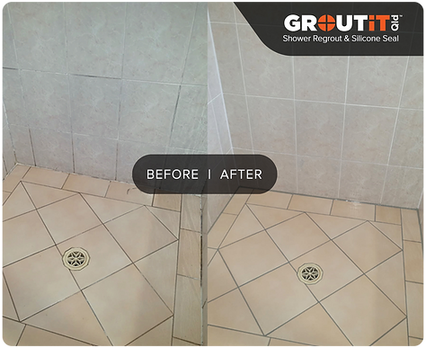 Before and after photos of shower regrouting