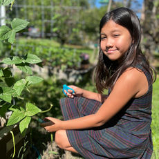 student in garden