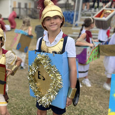 student dressed up as a Roman Soldier