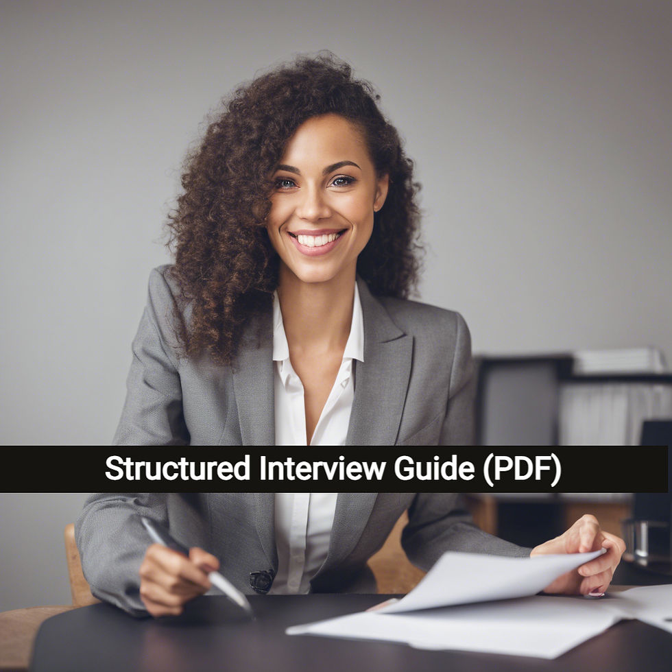 Structured Interview Guide (PDF) Title with woman at desk in the background.