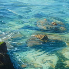 Original oil painting of aqua water with sunlight and transparent water, Western Australia