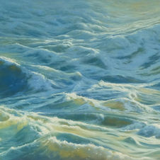 Original oil painting Sea scape water waves gently moving on ocean top. Western Australia.