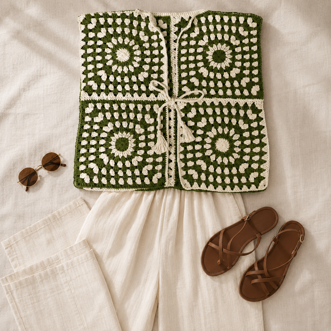 Summer Granny Vest- Army Green
