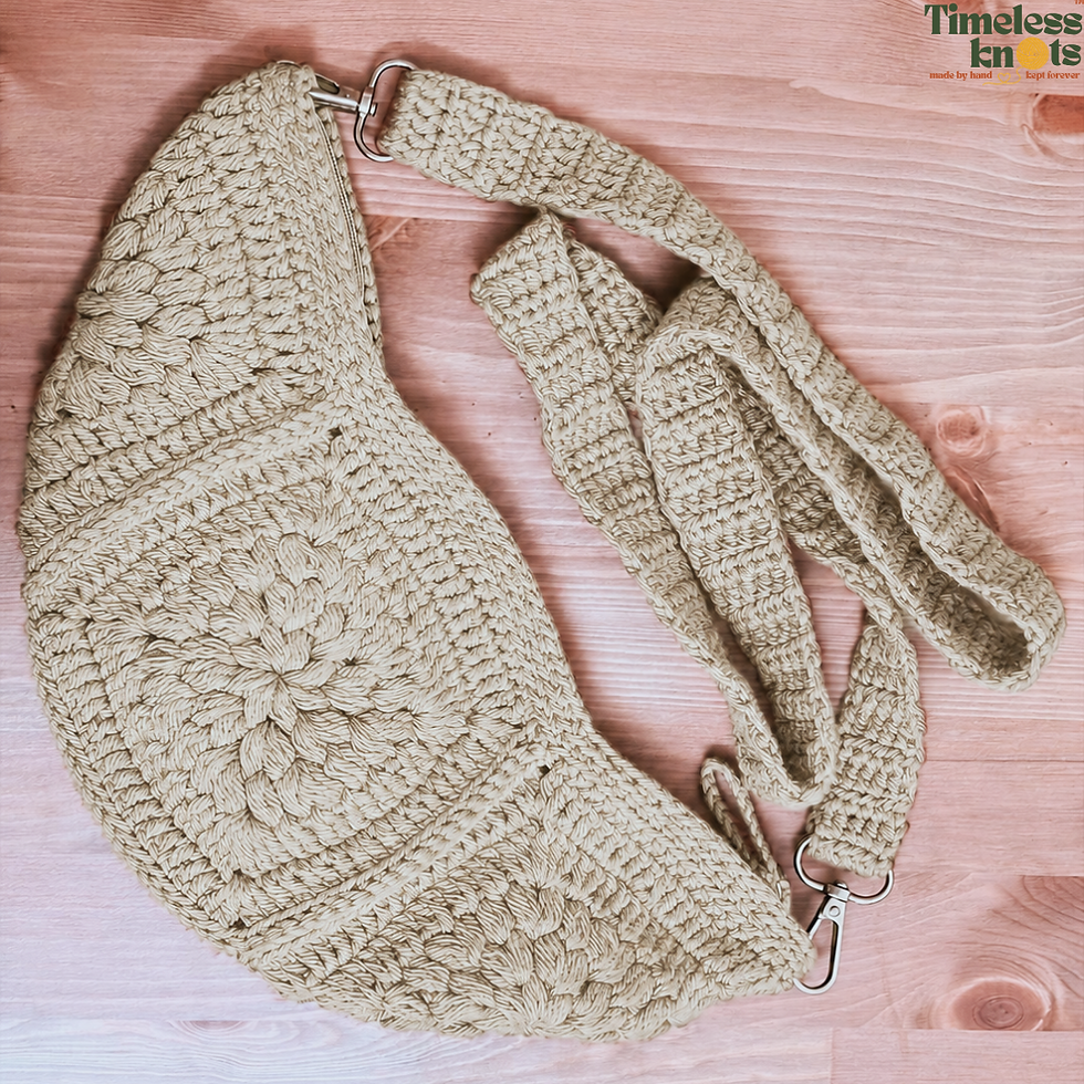 Thumbnail: Crochet Crescent Sling Bag – Beige